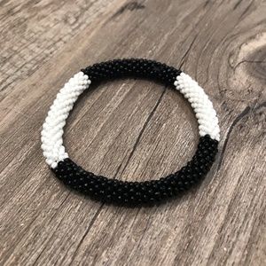 Black & White Beaded Roll-On Bracelet | Stackable or Solo | Lightweight